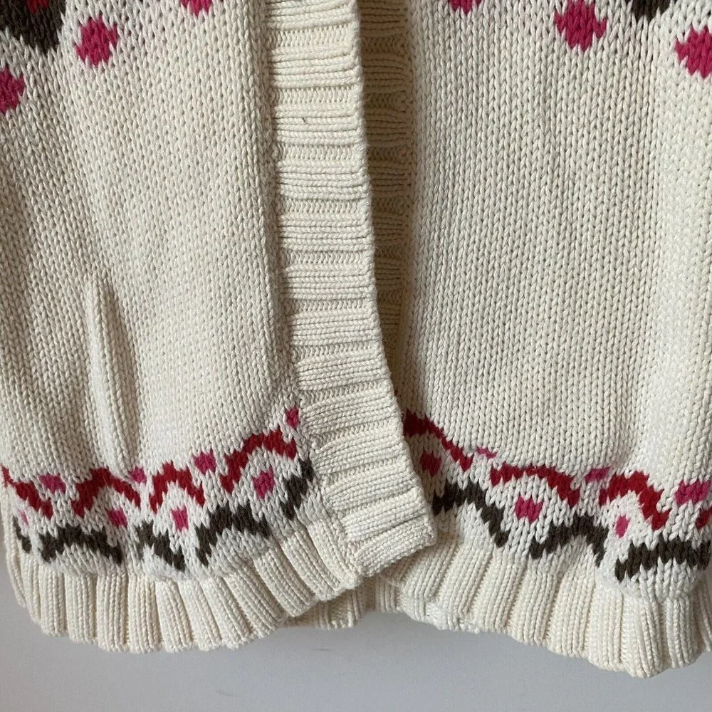 Old Navy Fair Isles little kids 4T‎ hooded cardigan jacket cable knit red toggle